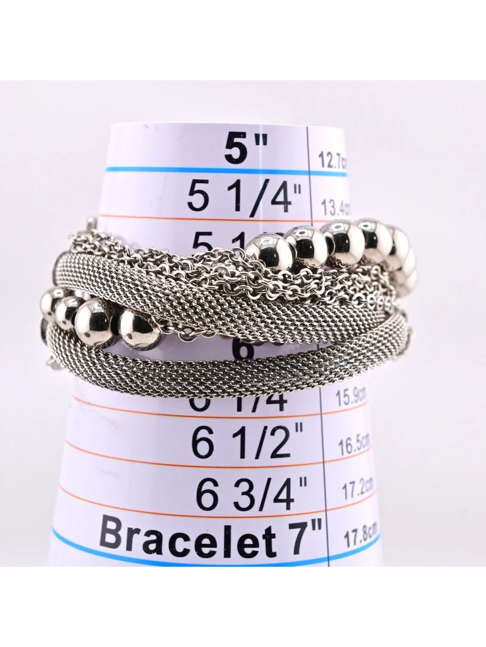 13 Strand Intertwined Mesh Chain Bracelet Silver Tone
